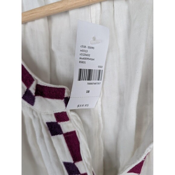 Lane Bryant Blouse Womens 18 Embroidered Boho Peasant Top Long Sleeve Tassel - Picture 6 of 11